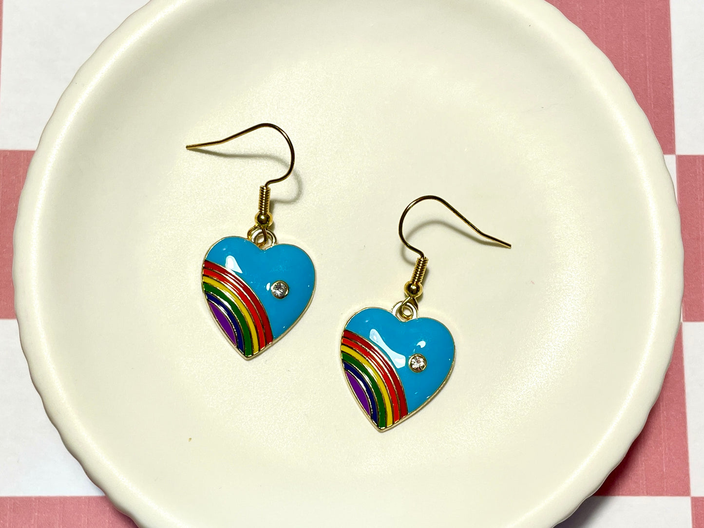 Blue Rainbow Pride Heart Earrings