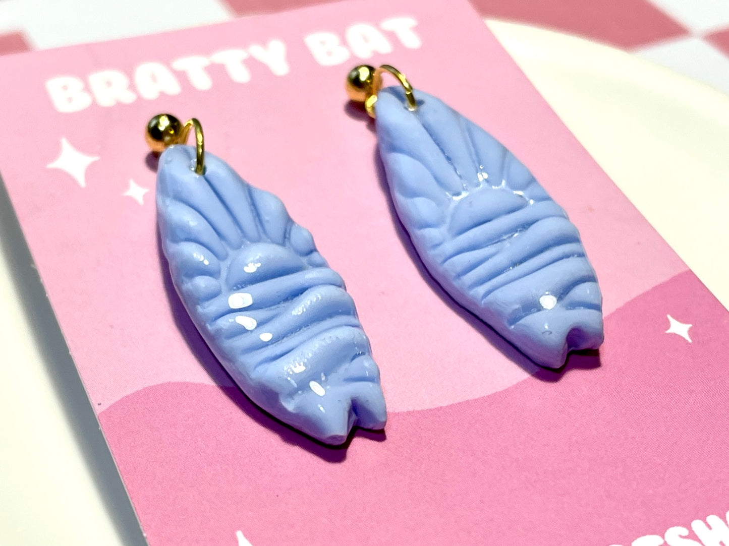 Blue Surfboard Earrings on Gold Stud