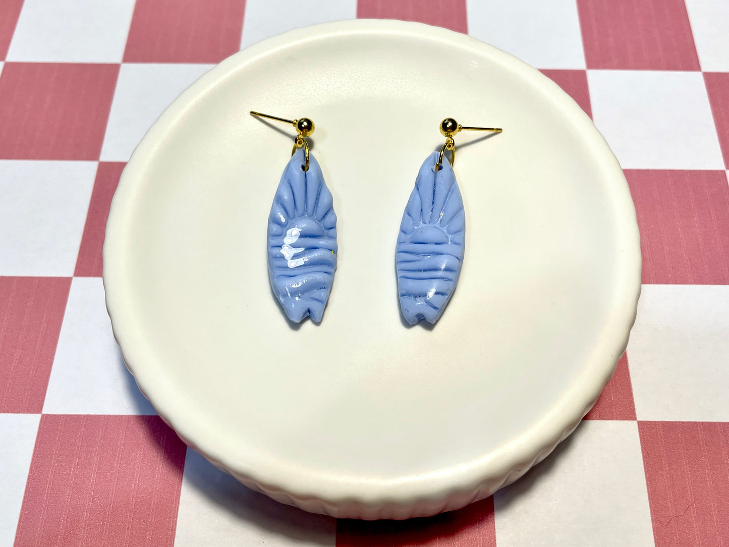 Blue Surfboard Earrings on Gold Stud