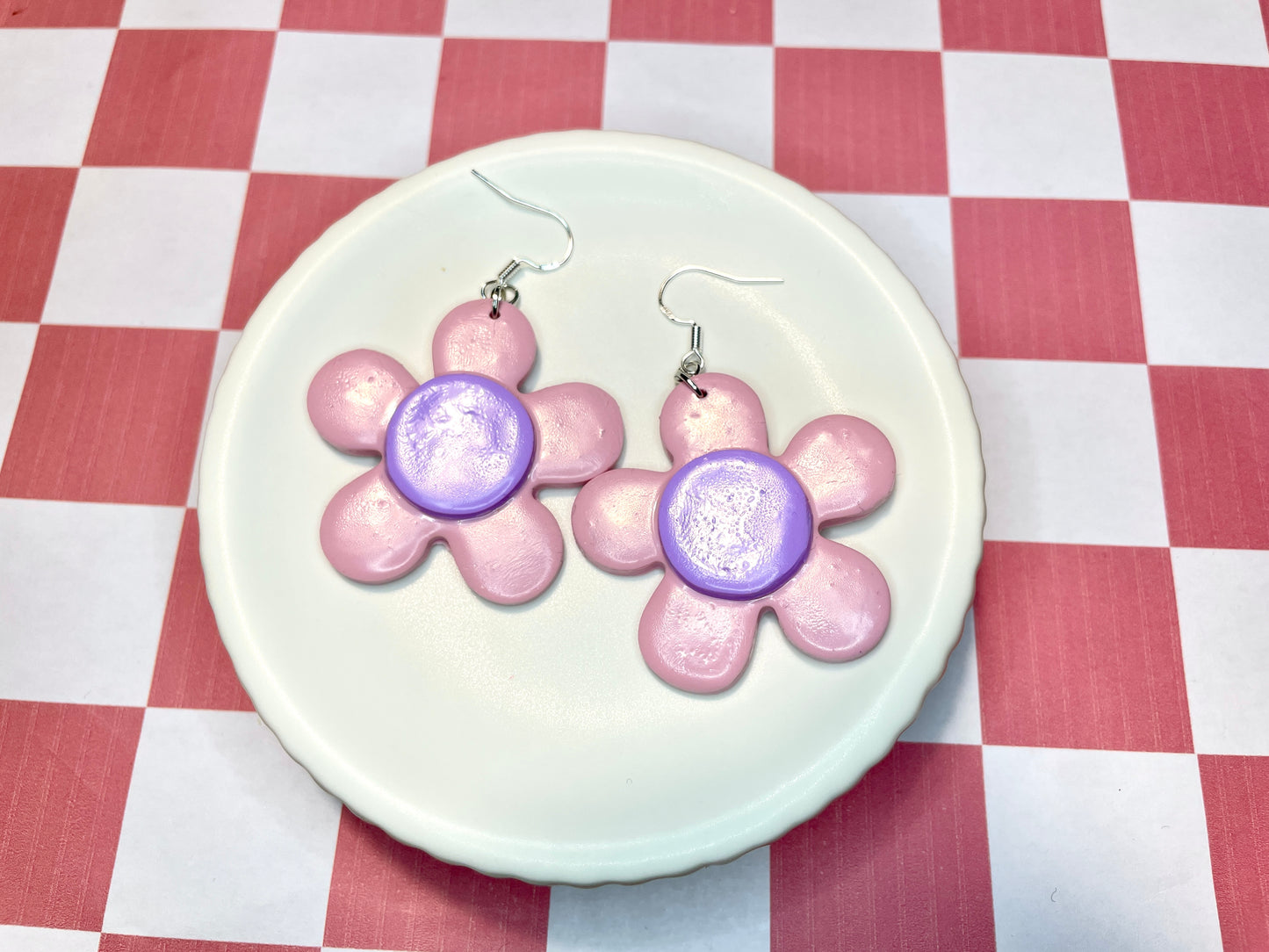 Pink Funky Flower Earrings