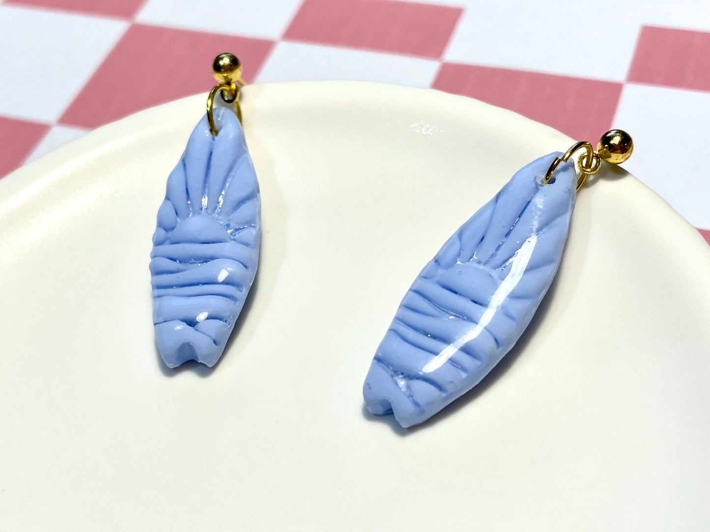 Blue Surfboard Earrings on Gold Stud