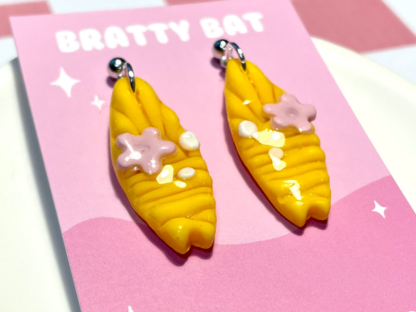 Yellow Surfboard Earrings on Silver Stud with Flower