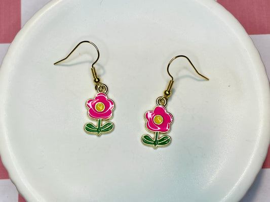 Funky Pink Flower Earrings