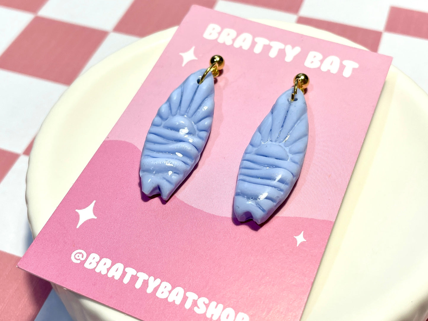 Blue Surfboard Earrings on Gold Stud