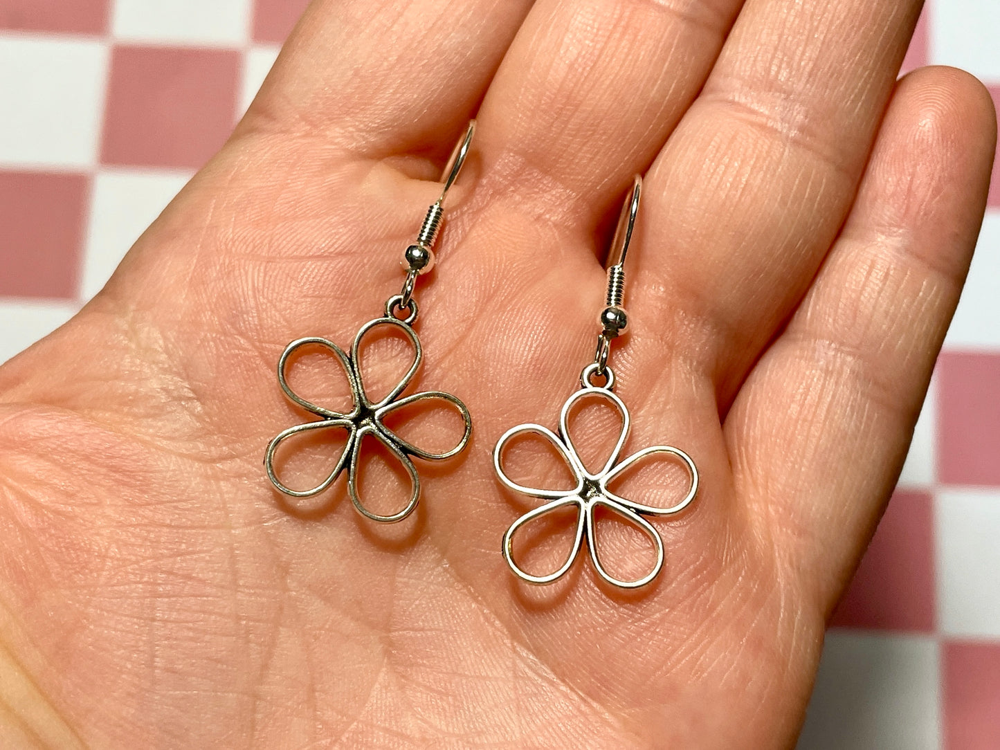 Silver Flower Outline Earrings