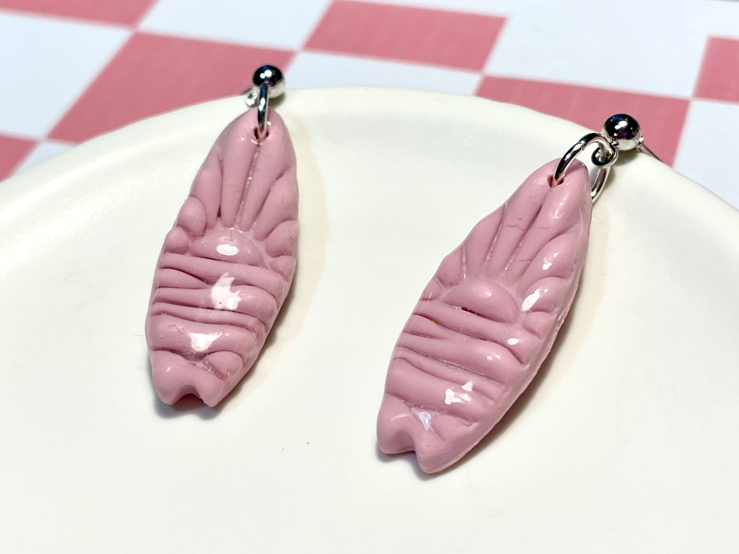 Pink Surfboard Earrings on Silver Stud