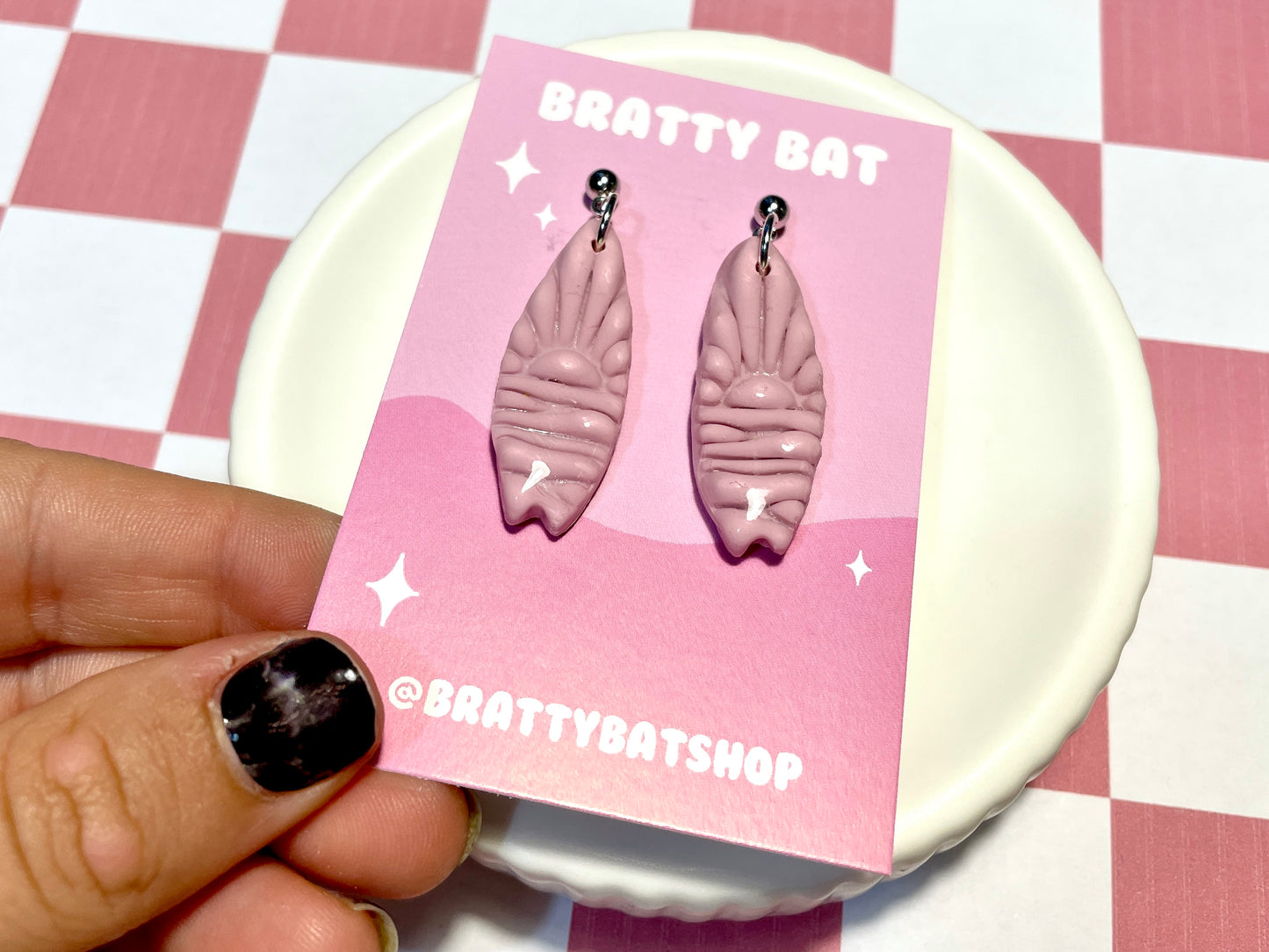 Pink Surfboard Earrings on Silver Stud