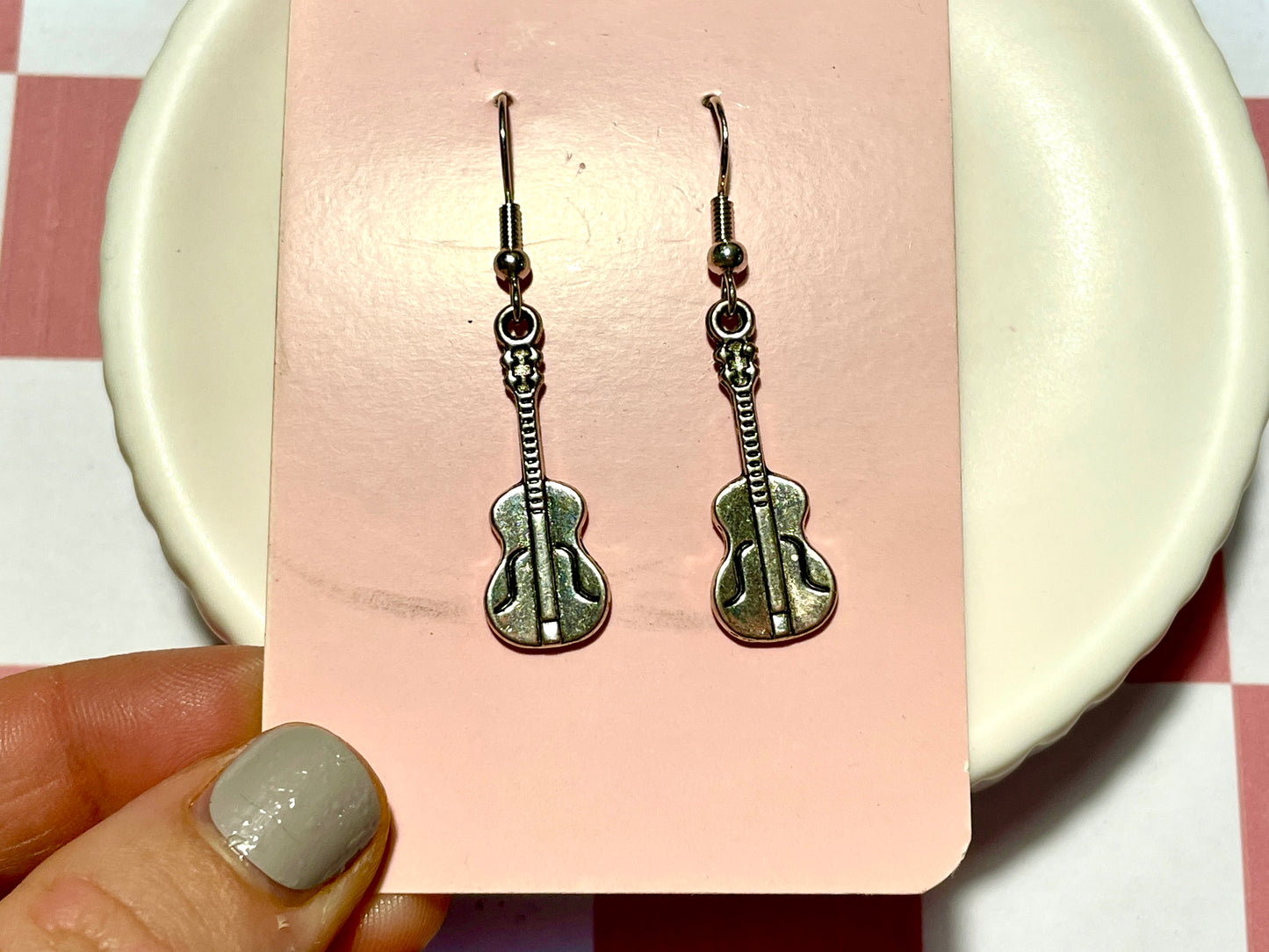 Silver Guitar Earrings