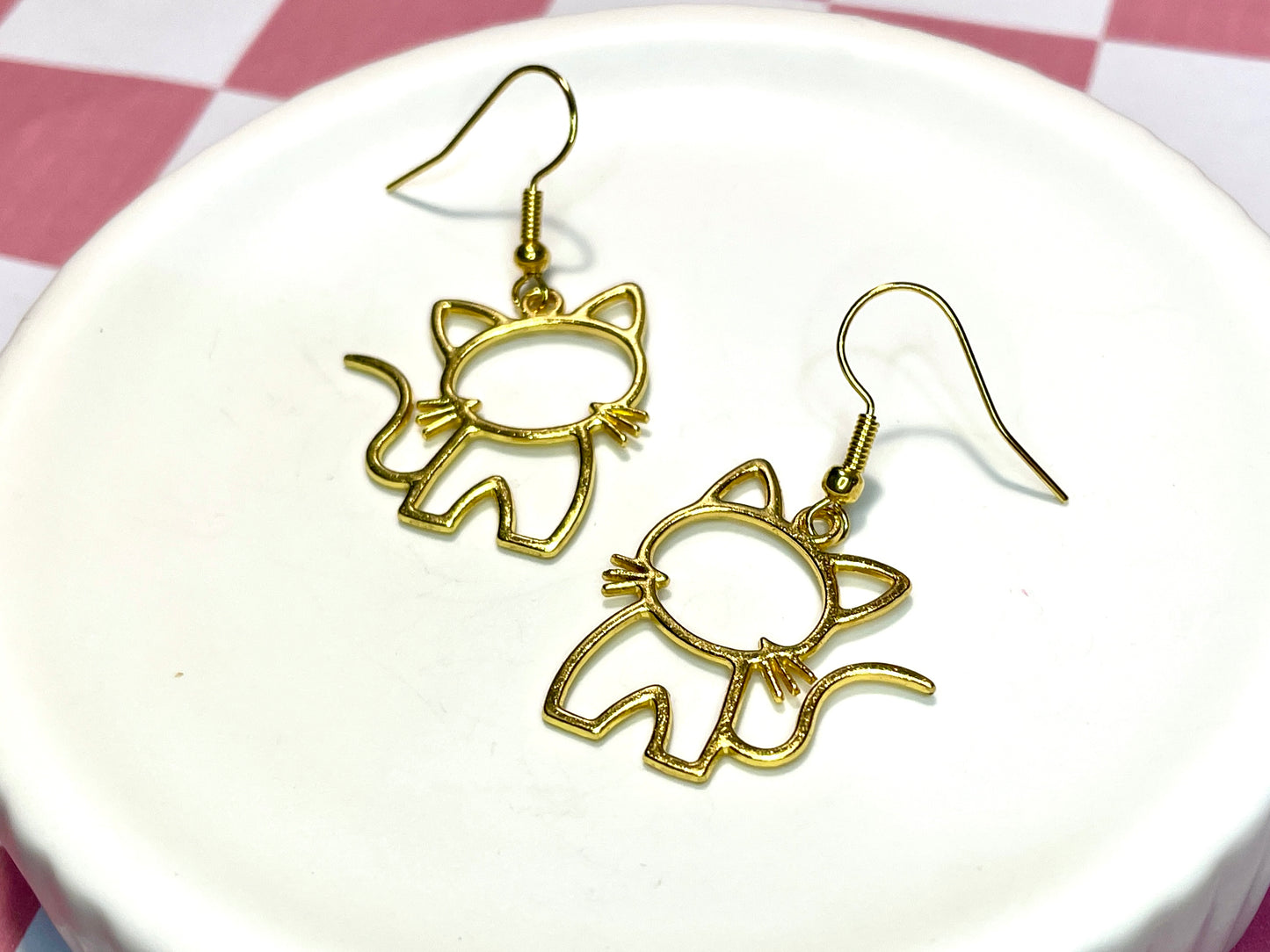 Golden Cat Outline Earrings