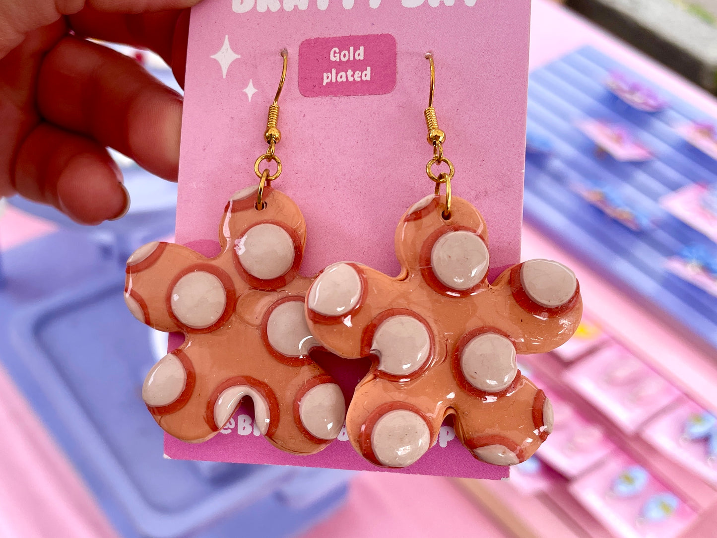 Orange Funky Flower Earrings