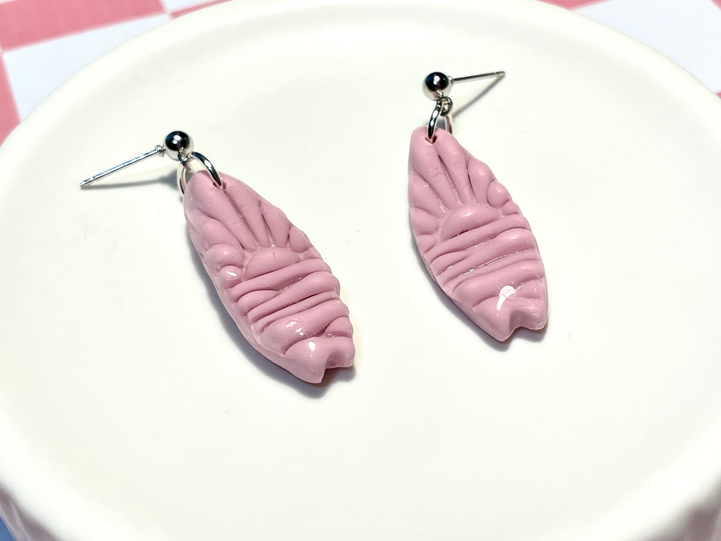 Pink Surfboard Earrings on Silver Stud