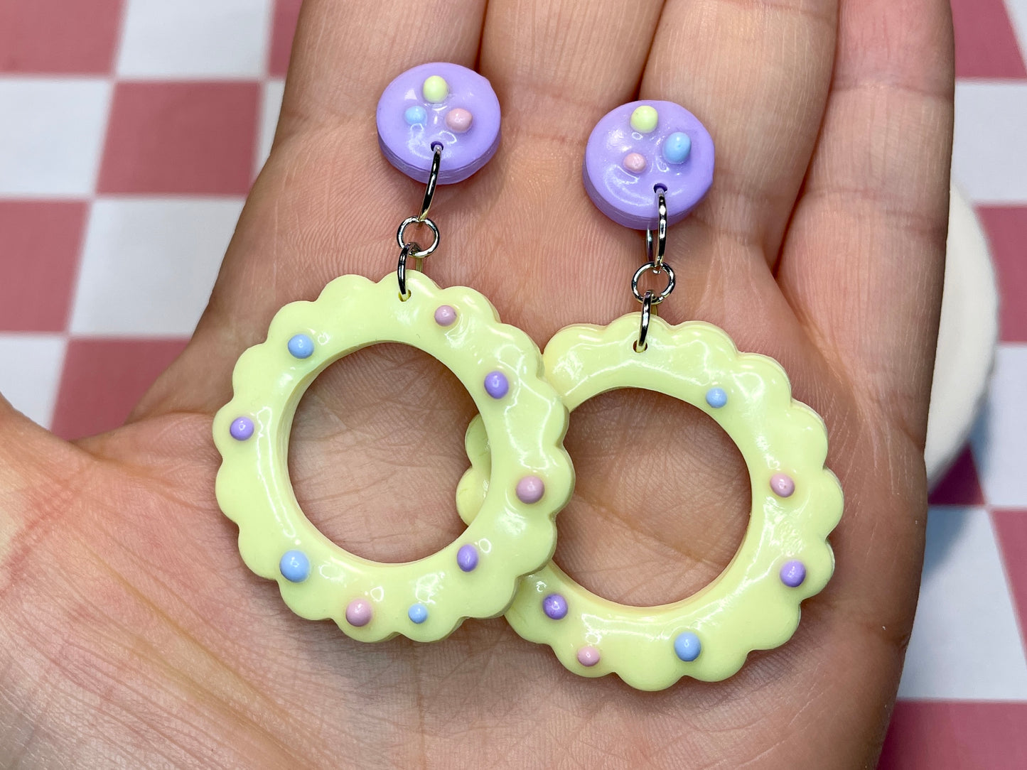 Yellow Pastel Flower Dangle Stud Earrings