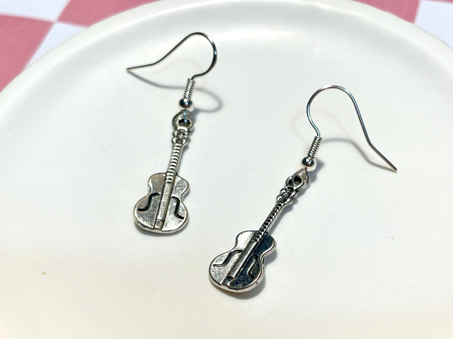 Silver Guitar Earrings