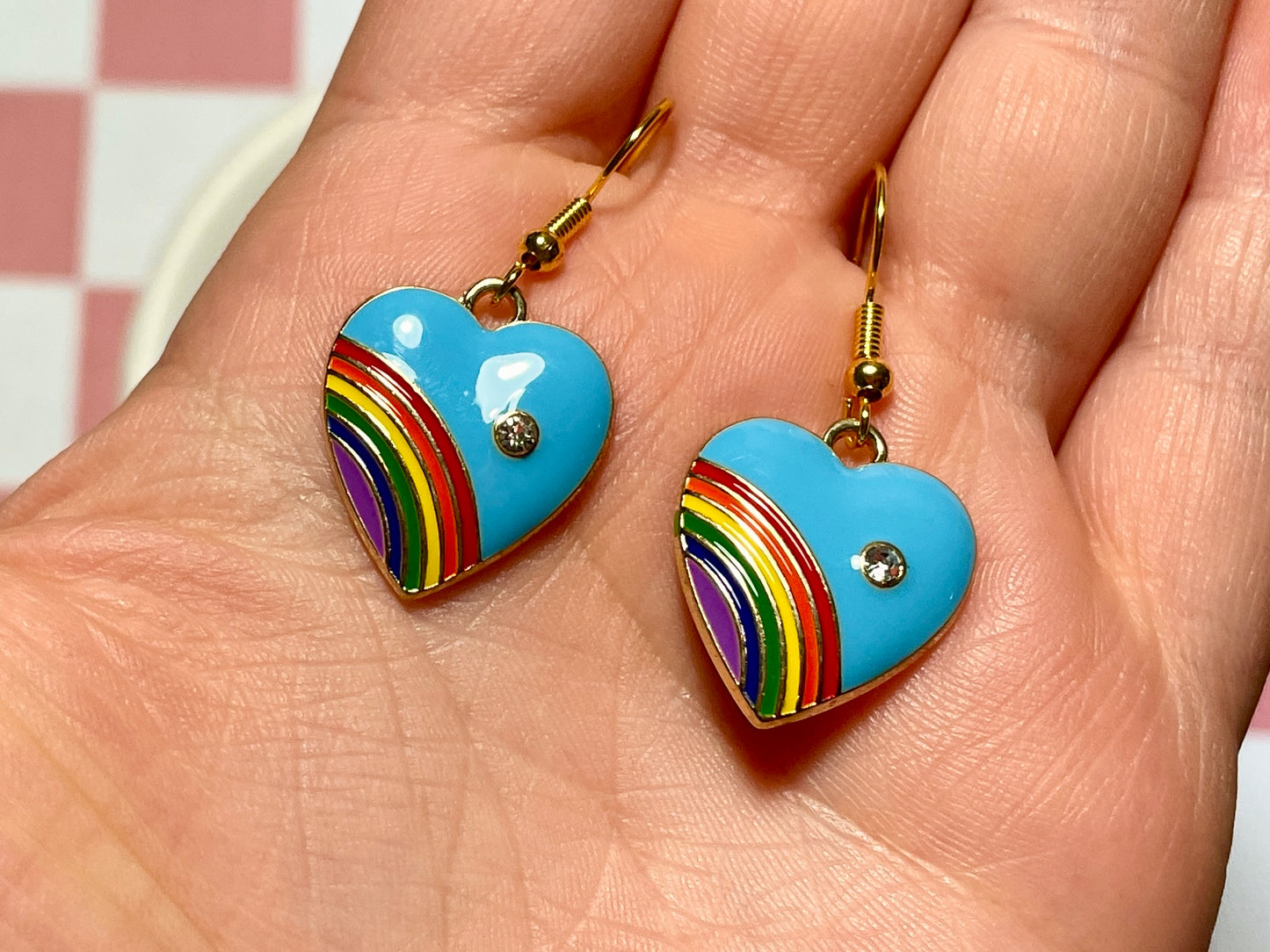 Blue Rainbow Pride Heart Earrings