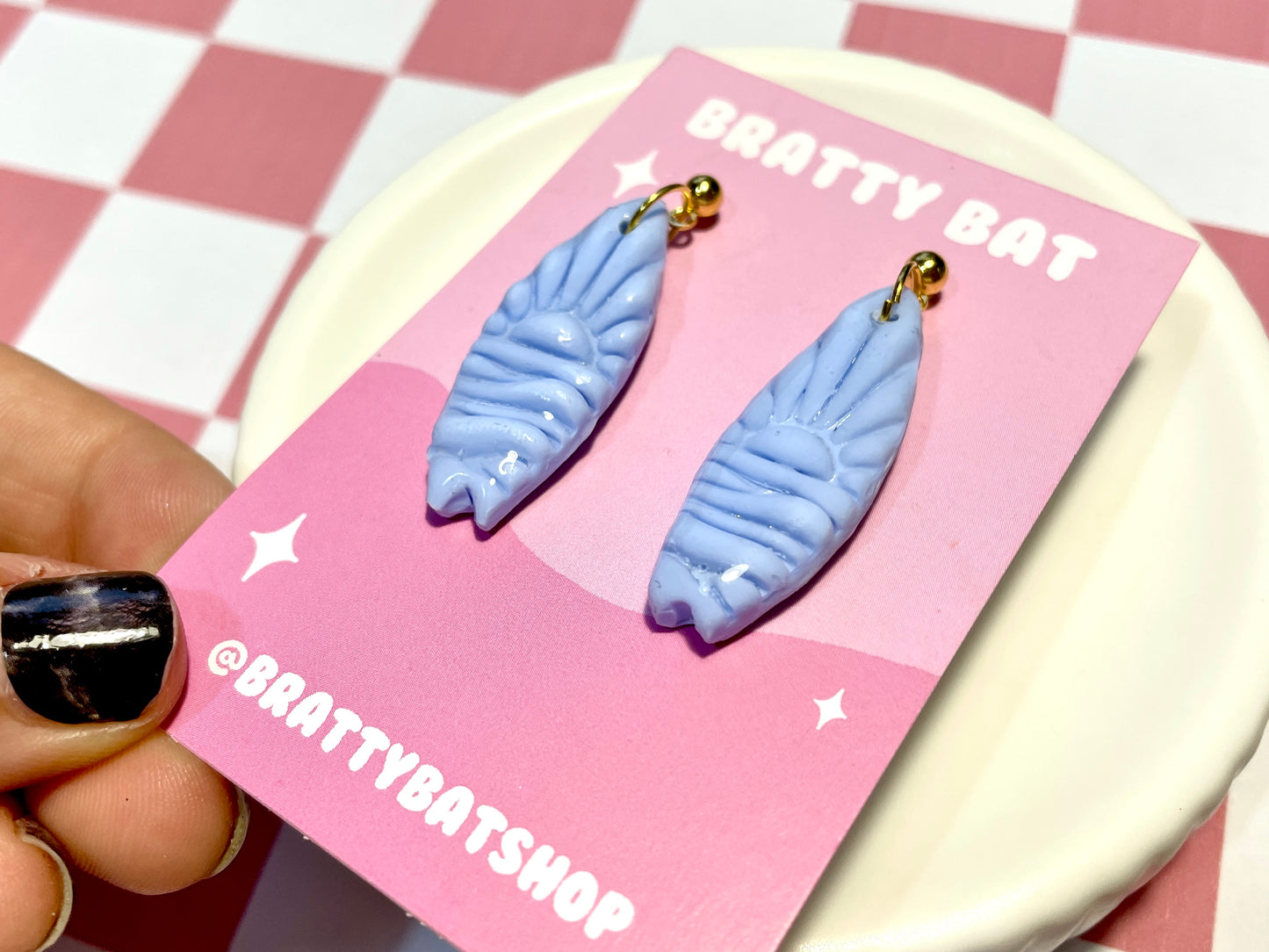 Blue Surfboard Earrings on Gold Stud