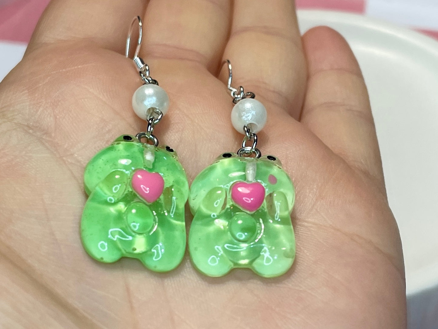 Faux Pearl Frog Earrings