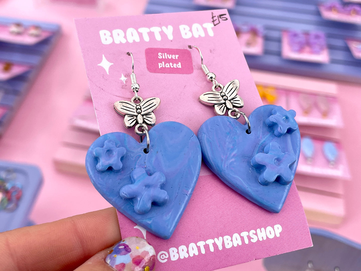 Blue Heart and Butterfly Earrings
