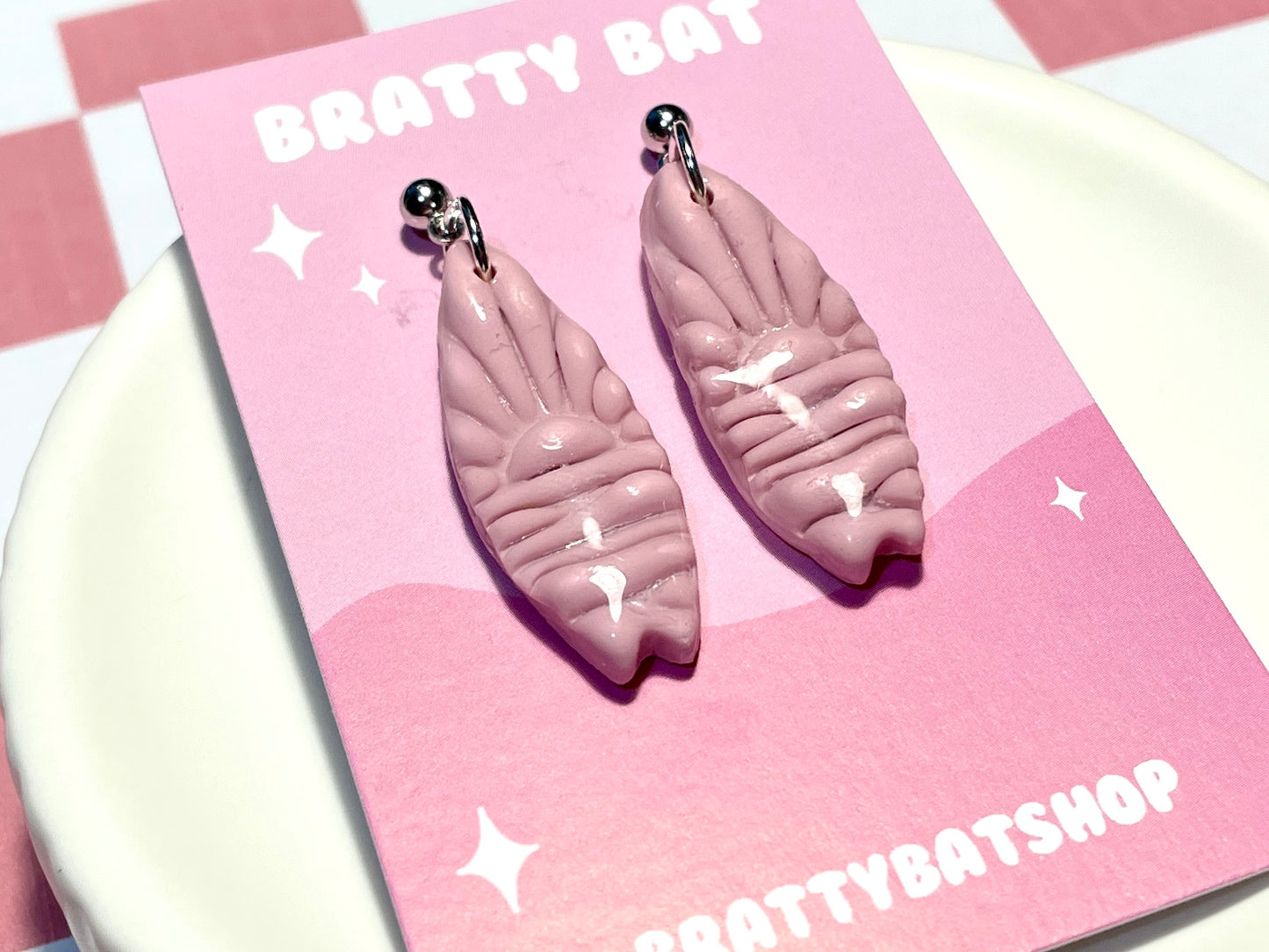 Pink Surfboard Earrings on Silver Stud