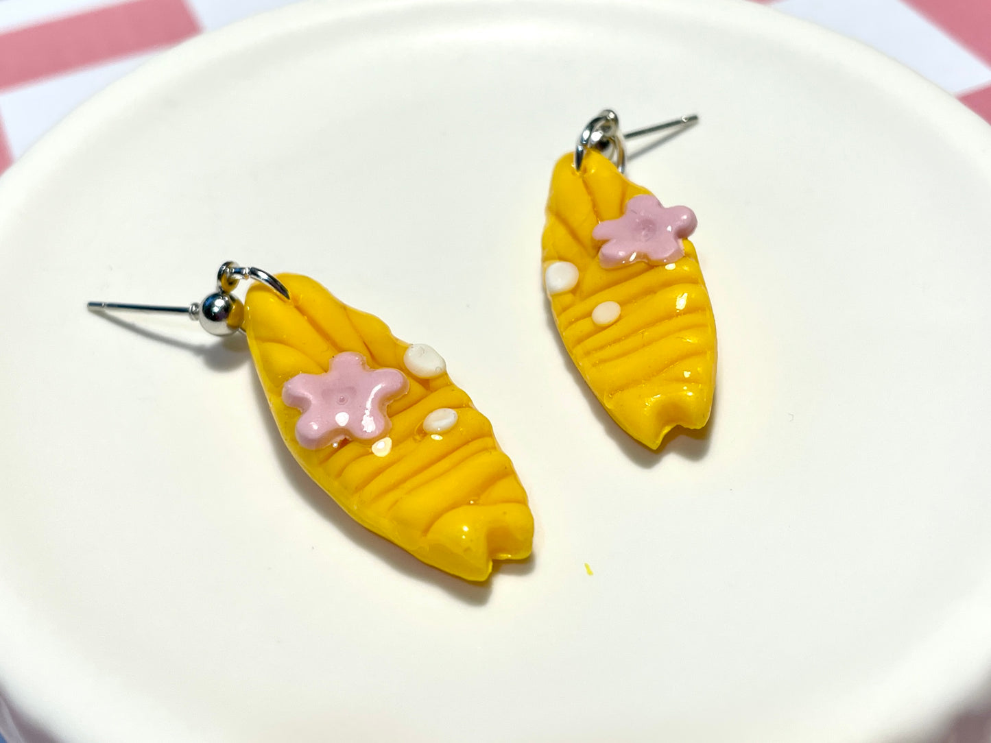 Yellow Surfboard Earrings on Silver Stud with Flower